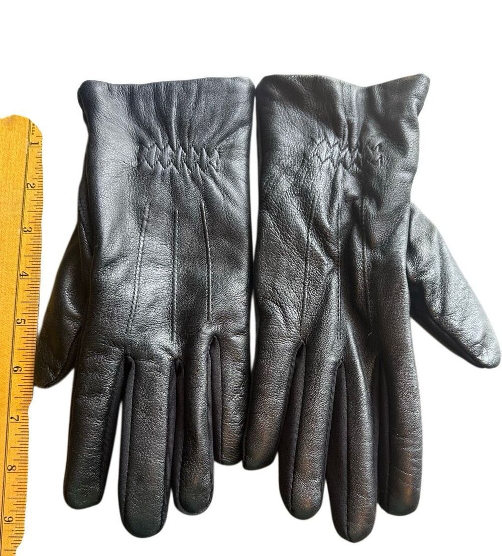 Isotoner Black Leather Fleece Lined Gloves smart touch eco comfort  Size L/XL NW - Picture 7 of 12